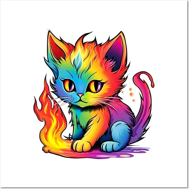 Kitten Spectrum - Rainbow Tail Blaze Tee Wall Art by trubble